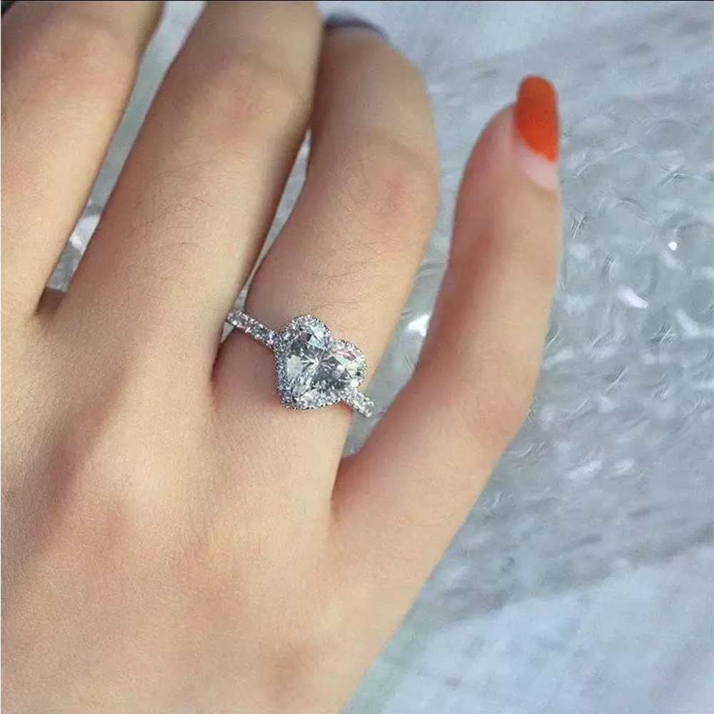 925 STERLING SILVER CUBIC ZIRCON HEART RING - Picture 12 of 13